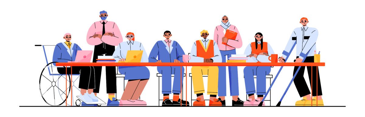 multinational business team, disabled and healthy