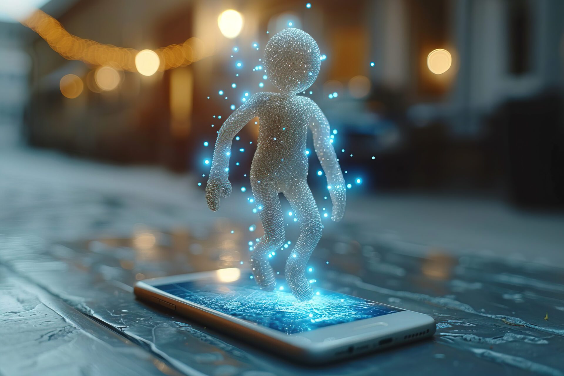 3d character emerging from smartphone