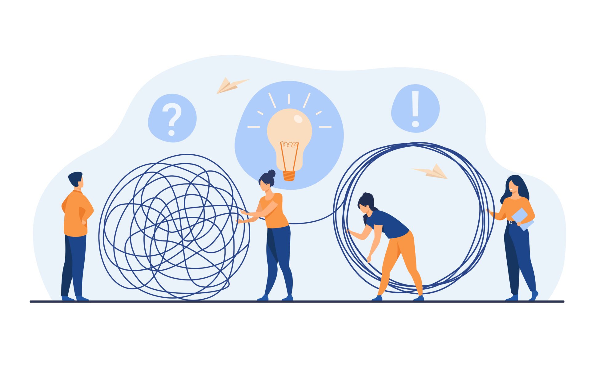 team of crisis managers solving businessman problems